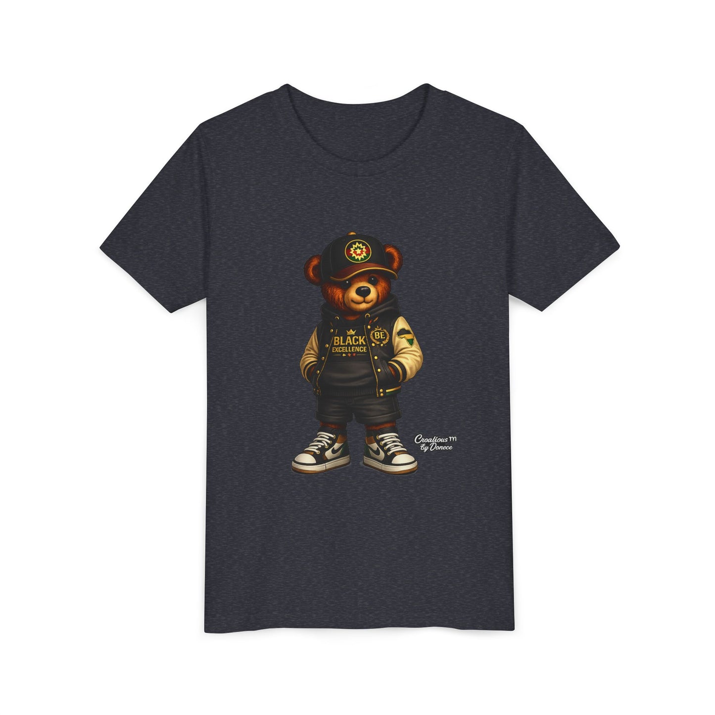 Youth Tee — Streetwear Teddy Bear Graphic (Black Varsity)