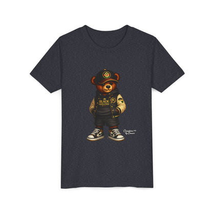 Youth Tee — Streetwear Teddy Bear Graphic (Black Varsity)