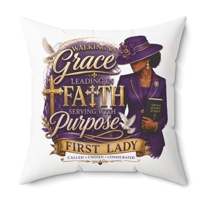 First Lady Faith Pillow — "Walking in Grace, Leading in Faith" Decorative Throw Pillow
