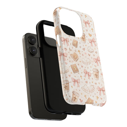 Christian Pattern Phone Case — Cute Cross, Bible & Dove Tough Magnetic Case