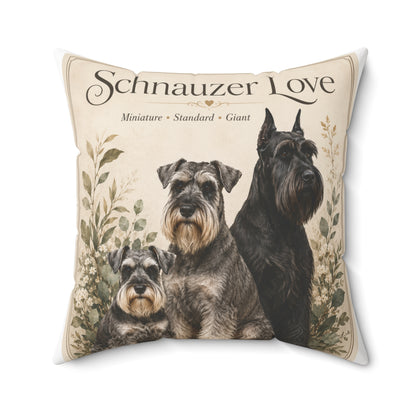 Schnauzer Love Throw Pillow — Decorative Dog Breed Cushion (Miniature, Standard, Giant)