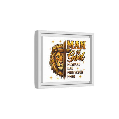 Man of God Framed Canvas Art — 'Man of God: Husband, Dad, Protector, Hero' Religious Wall Decor