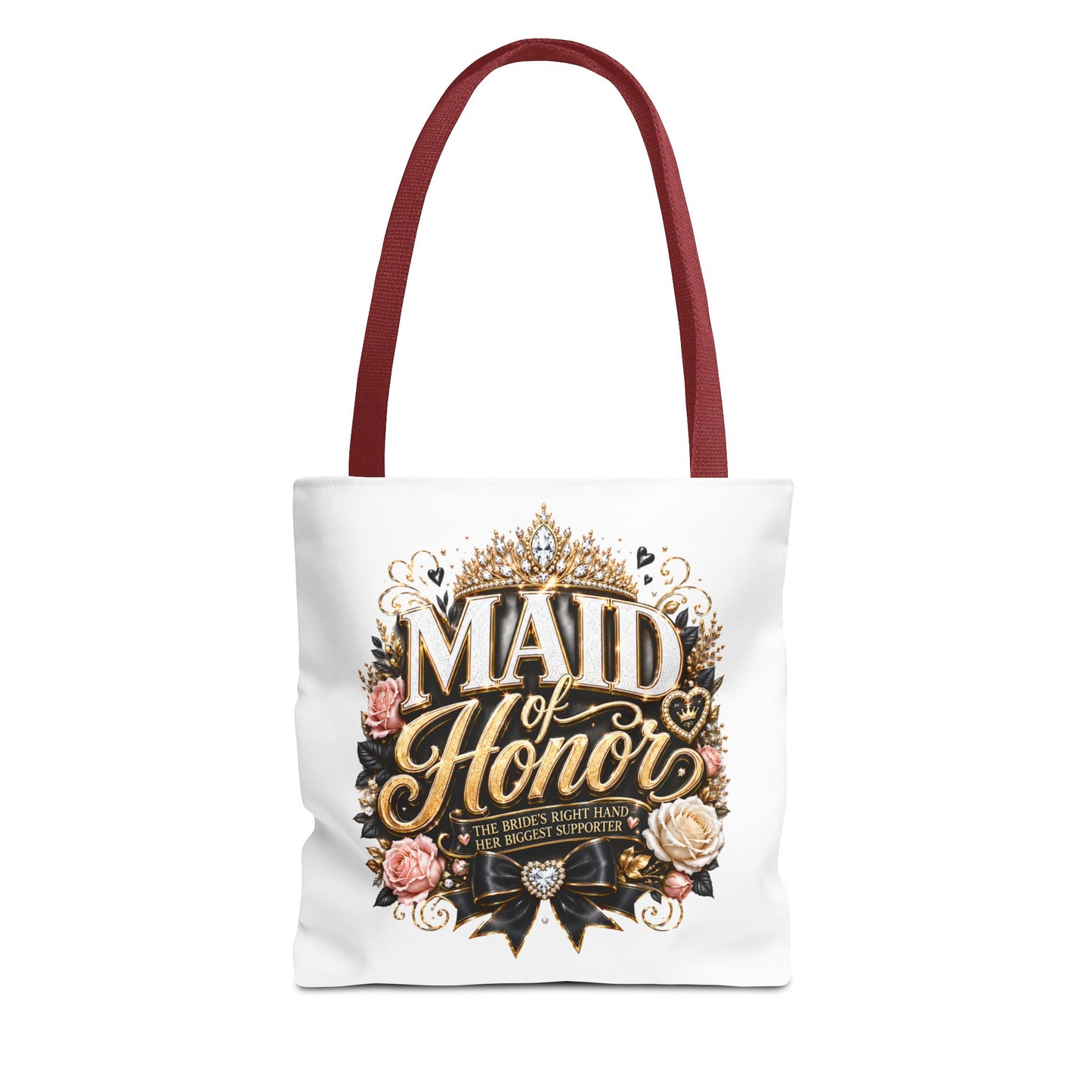 Maid of Honor Tote Bag — Elegant Bridal Party Gift with Gold Crown Floral Design