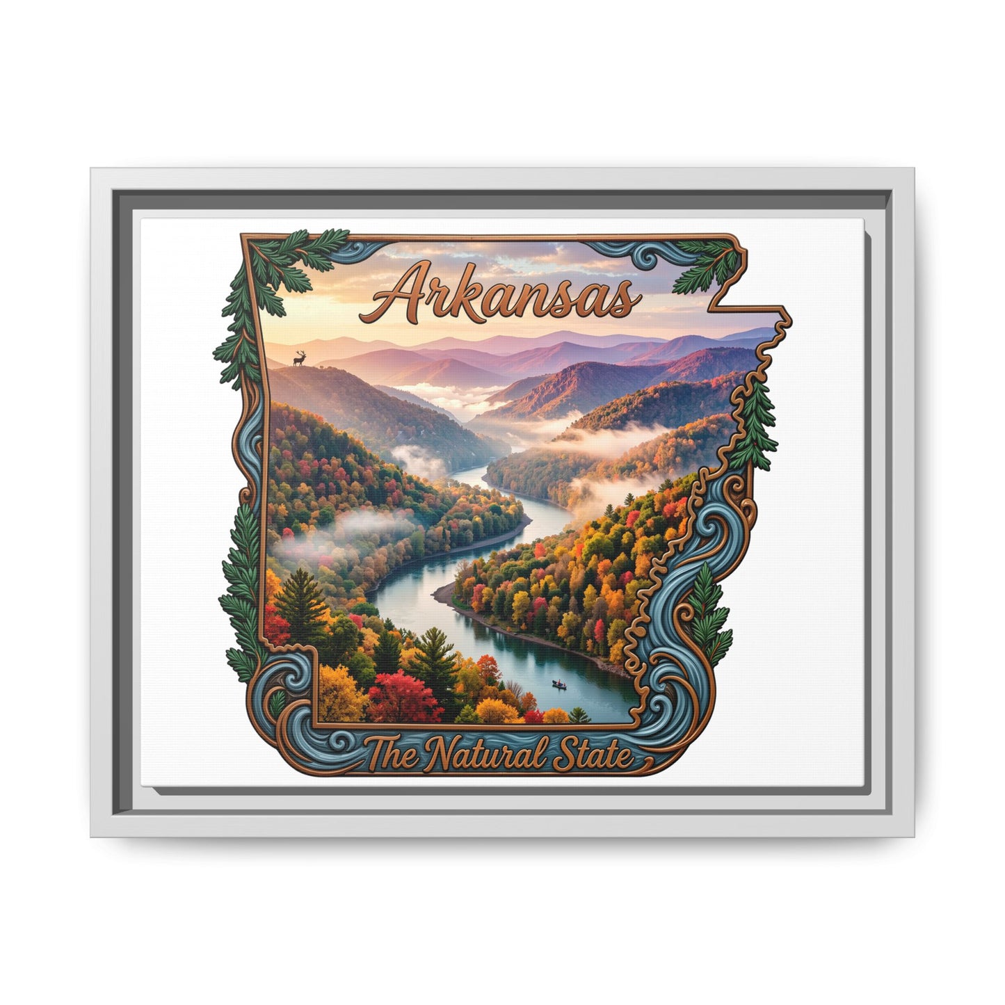 Arkansas Scenic State Map Canvas — "The Natural State" Framed Wall Art