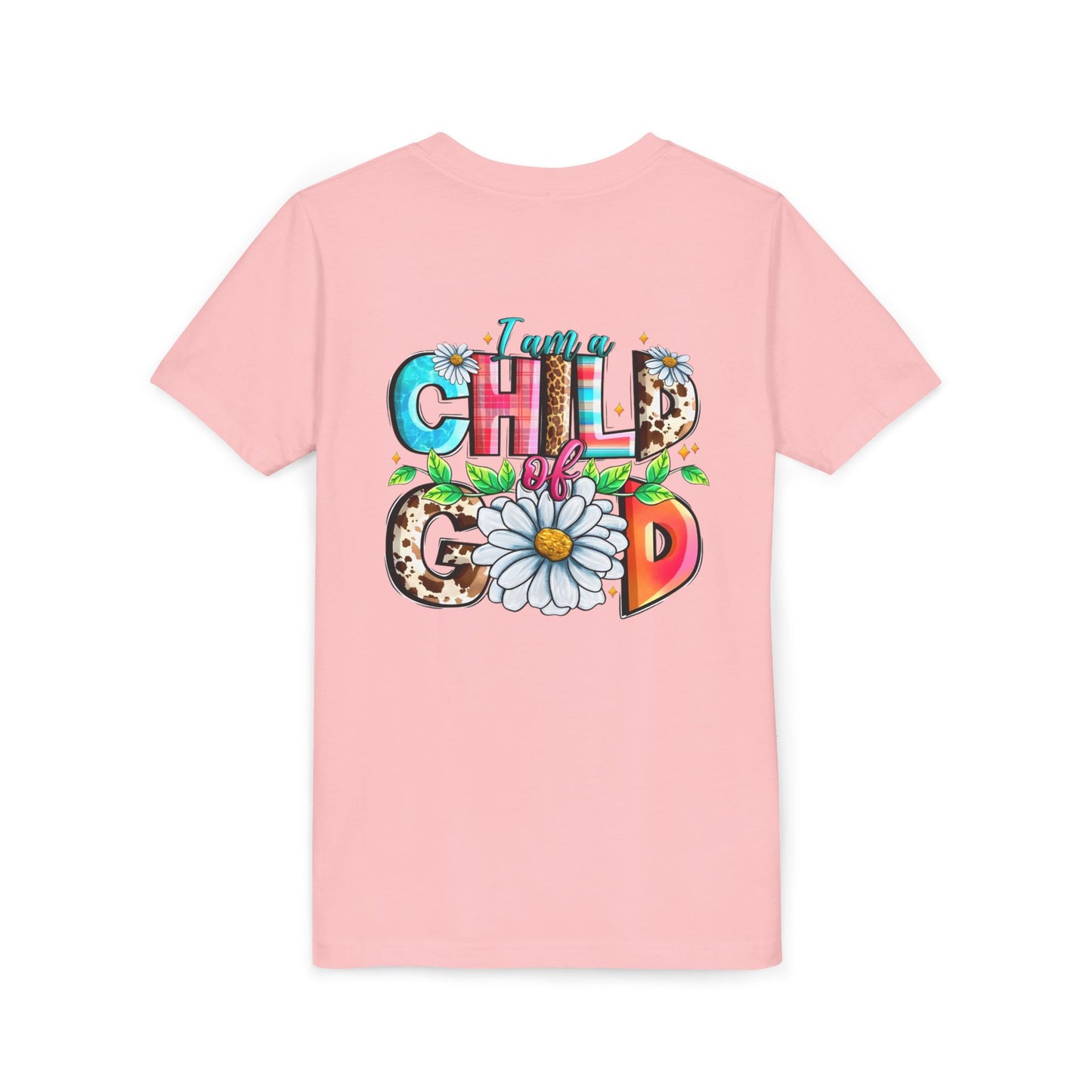 Youth Tee — "I Am a Child of God" Floral Christian Graphic