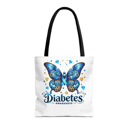 Diabetes Awareness Tote Bag — Blue Butterfly Ribbon Design