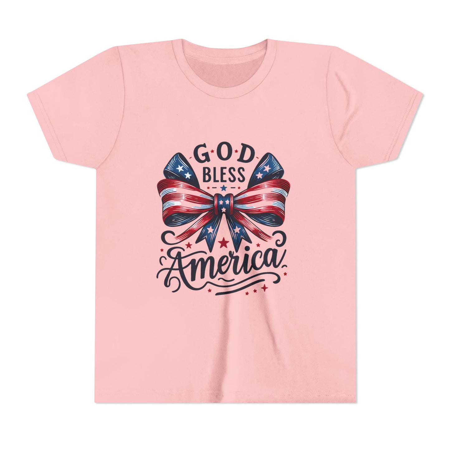 Youth Tee — "God Bless America" Patriotic Bow T-Shirt (4th of July, Memorial Day)