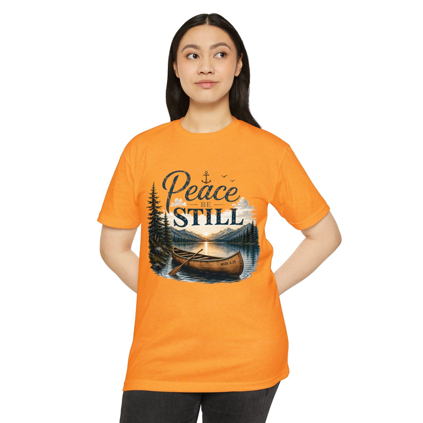 Peace Be Still Canoe T-Shirt — Inspirational Lake Nature Graphic Tee