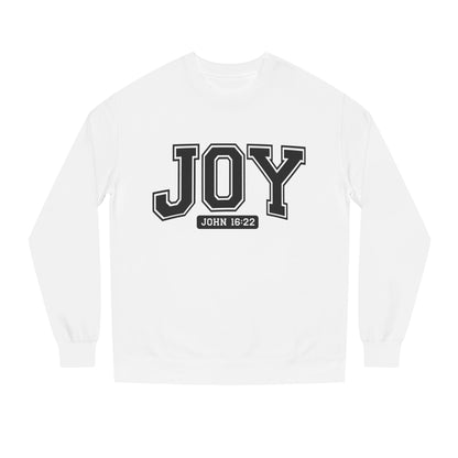 JOY Crewneck Sweatshirt — Bold Collegiate Faith Design (John 16:22)