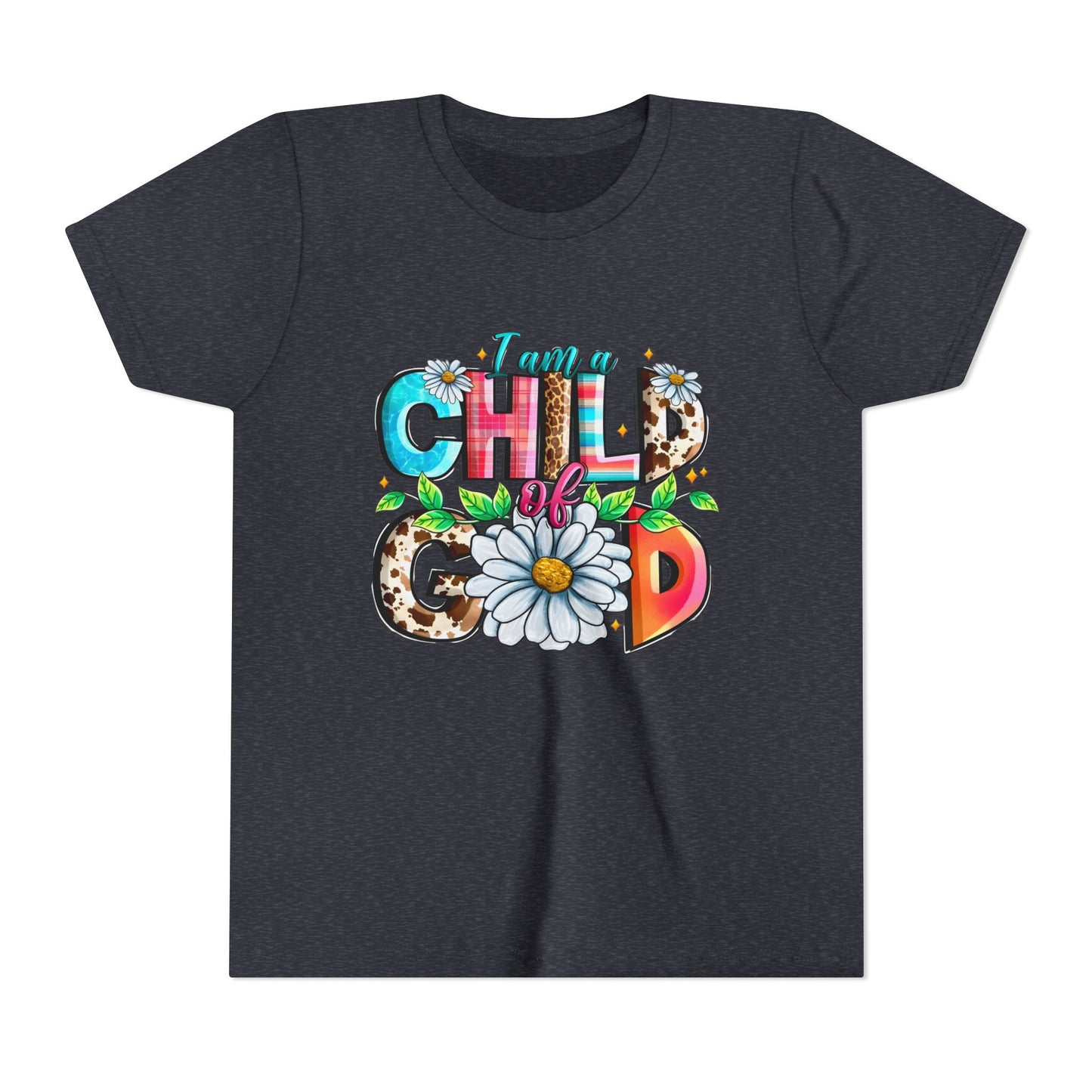 Youth Tee — "I Am a Child of God" Floral Christian Graphic