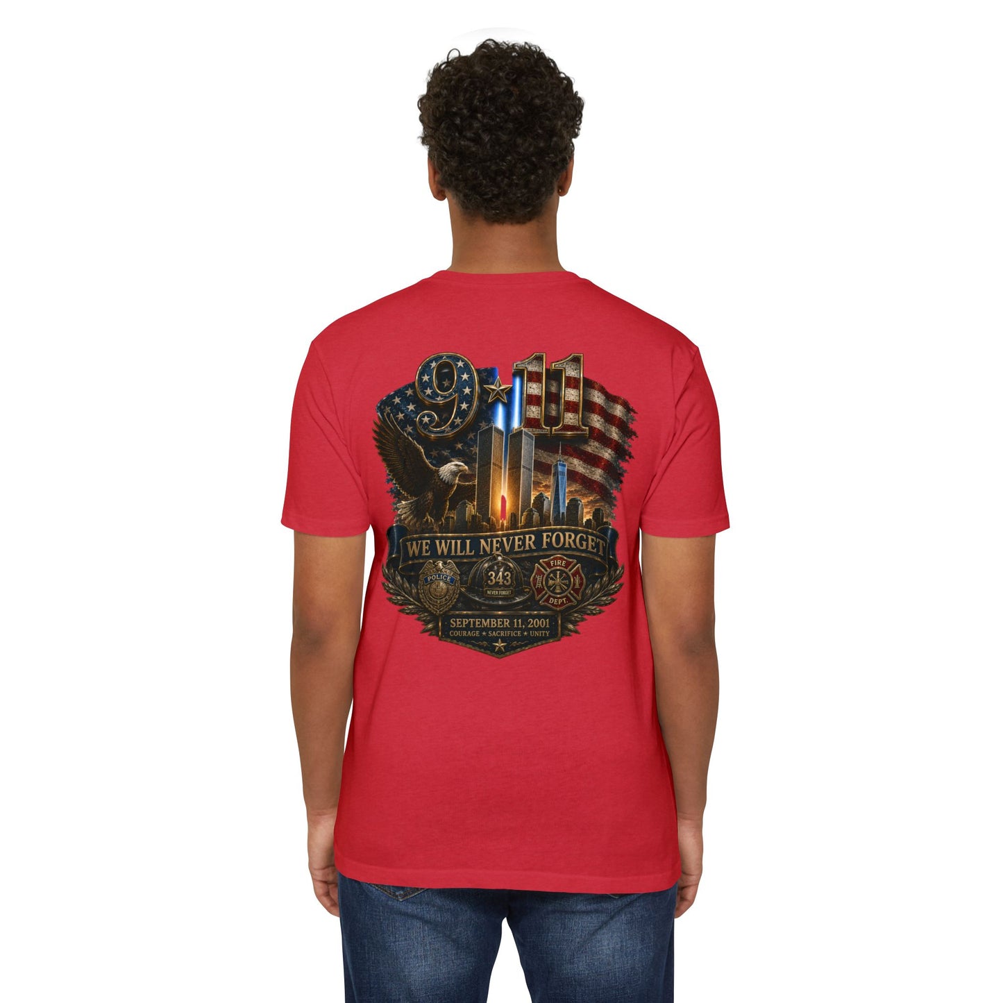 9/11 Memorial T-Shirt — "We Will Never Forget" Patriotic Tribute