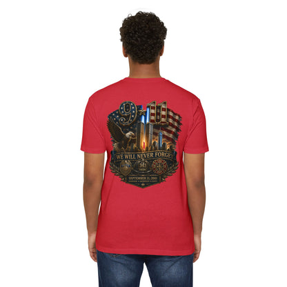 9/11 Memorial T-Shirt — "We Will Never Forget" Patriotic Tribute