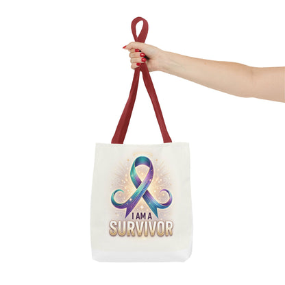 Survivor Ribbon Tote Bag - "I Am a Survivor" Awareness Reusable Shopper