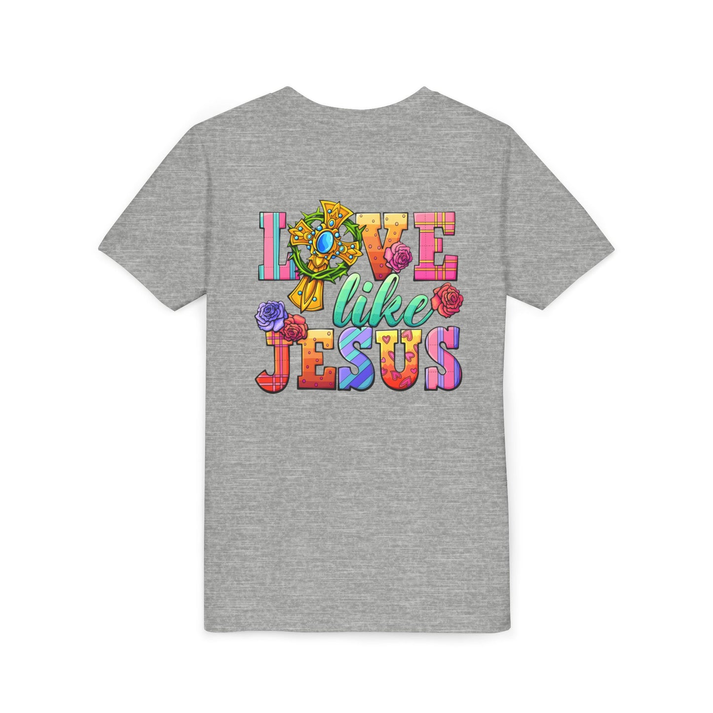 Youth Tee — "Love Like Jesus" Colorful Faith Graphic