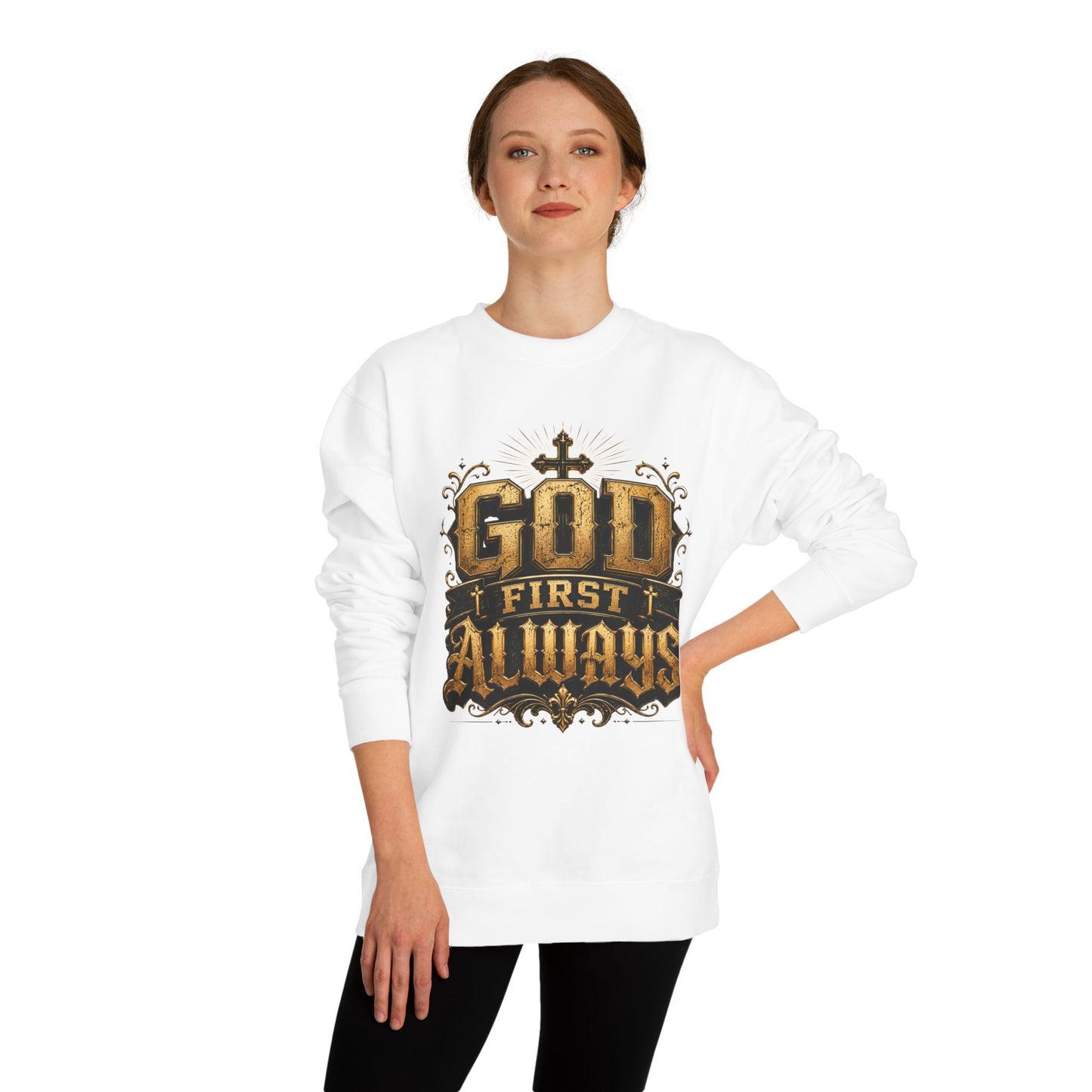 God First Always Crewneck Sweatshirt — Christian Faith Graphic Pullover