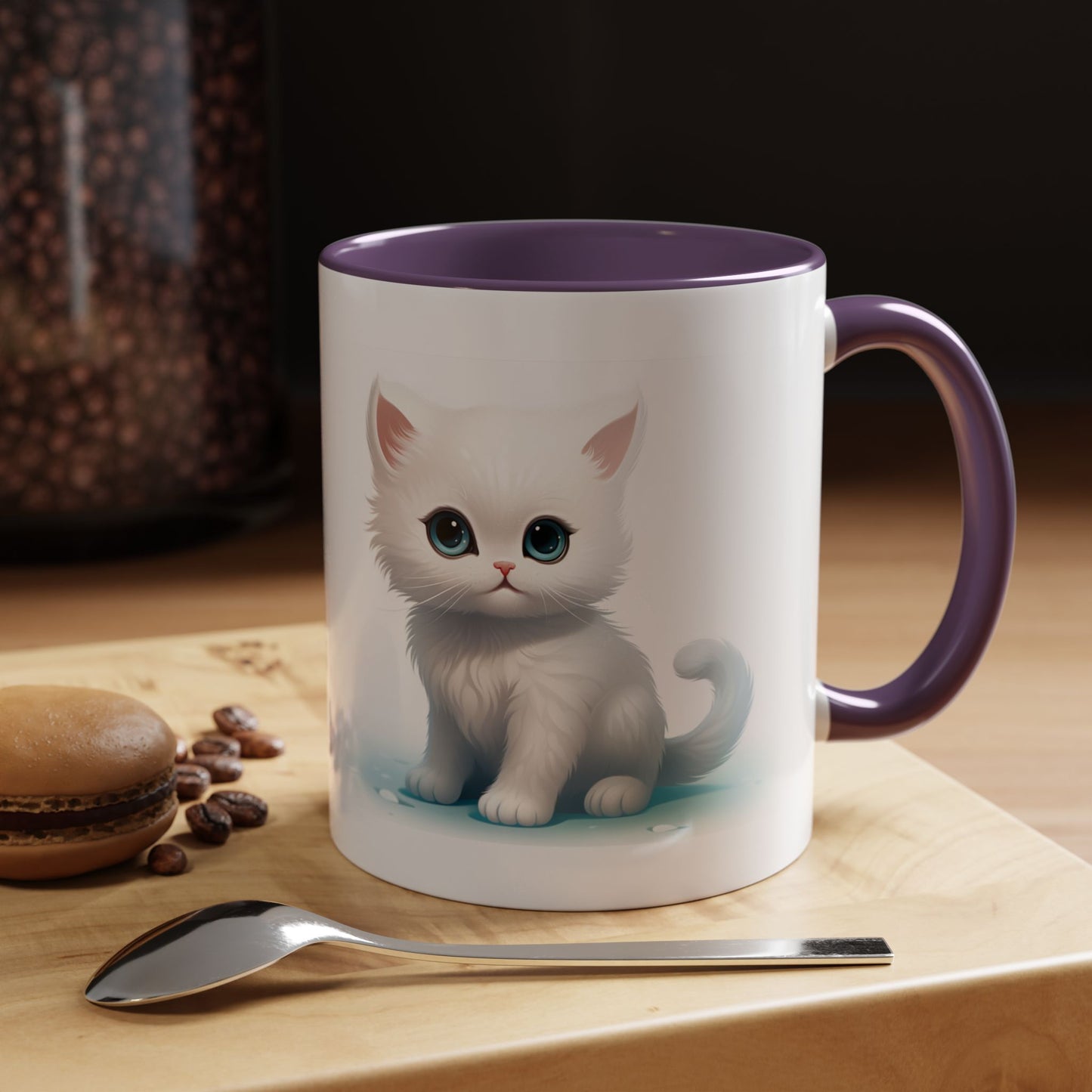 Cute White Kitten Accent Coffee Mug — Cute Cat Coffee Cup (11/15oz)