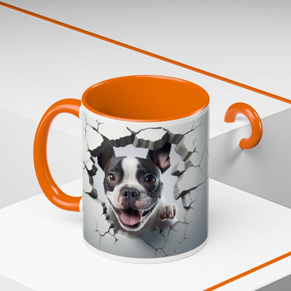 Coffee Mug — Happy Boston Terrier Breaking Through Design (Accent 11/15oz)