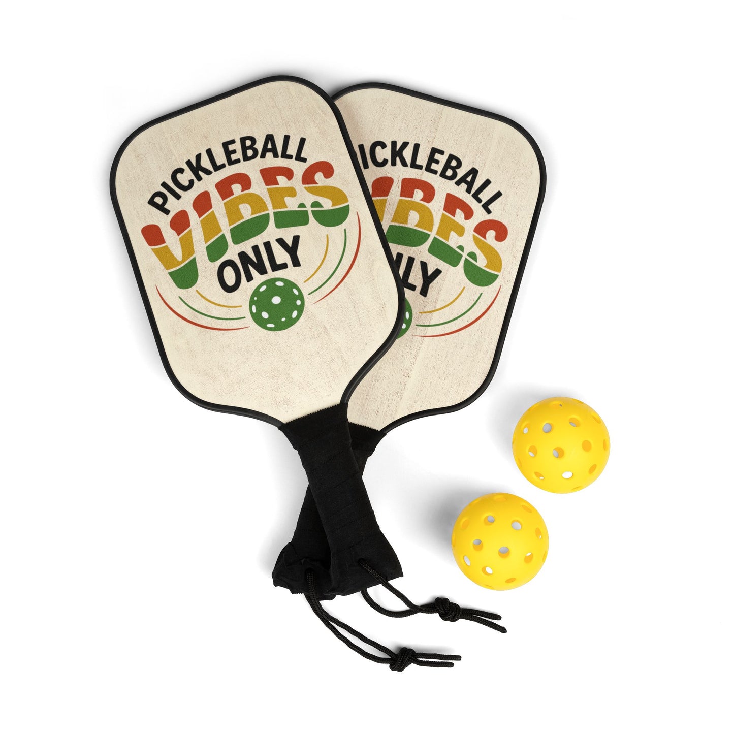 Pickleball Paddle Set — "Pickleball Vibes Only" Retro Design Kit (2 Paddles + Balls)
