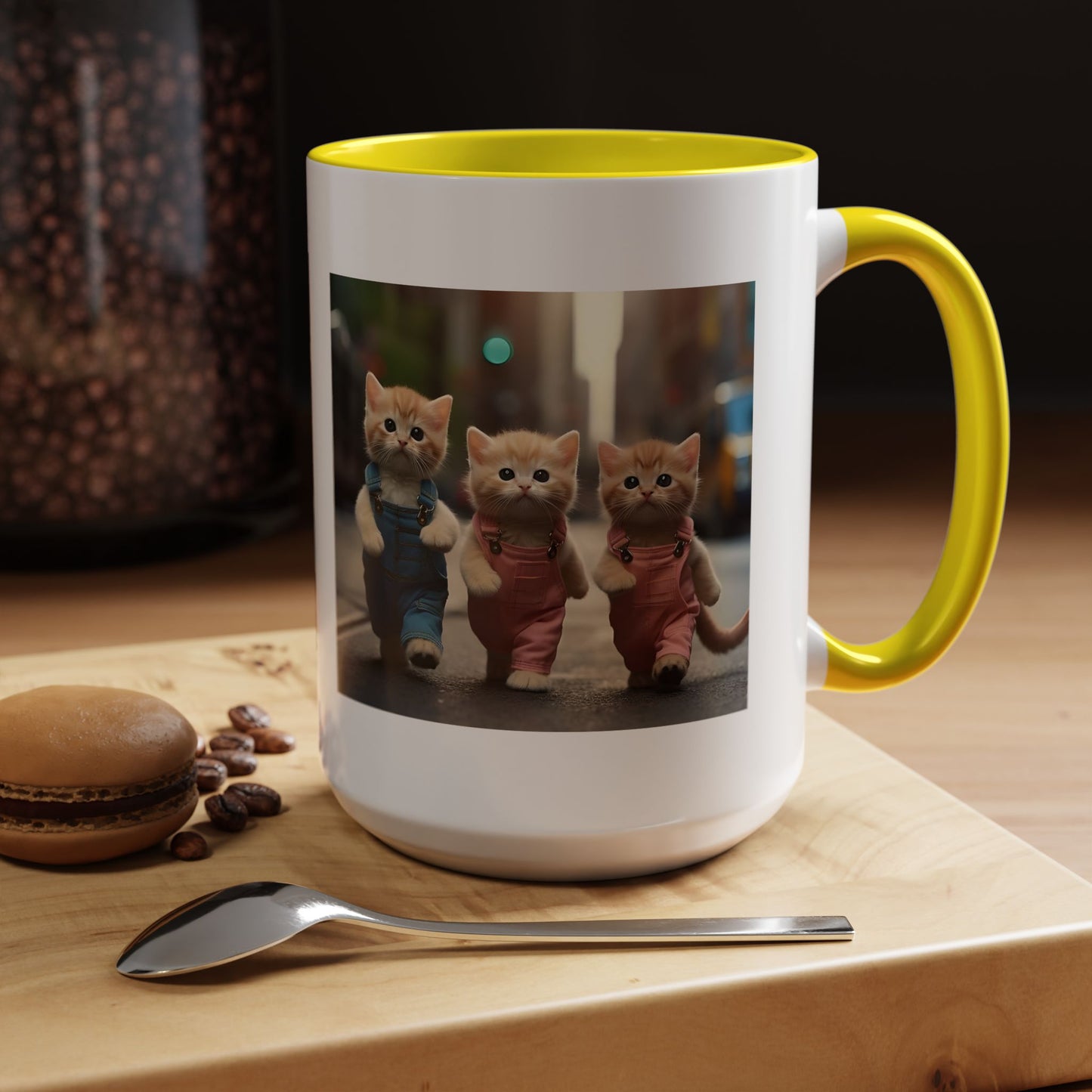 Cute Kittens Walking Coffee Mug — Adorable Cat Friends Accent Mug (11/15 oz)