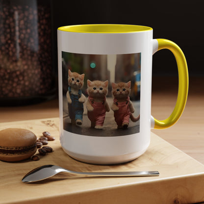 Cute Kittens Walking Coffee Mug — Adorable Cat Friends Accent Mug (11/15 oz)