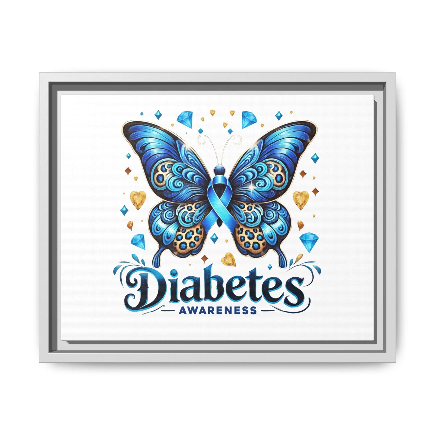 Diabetes Awareness Blue Ribbon Butterfly Matte Framed Canvas