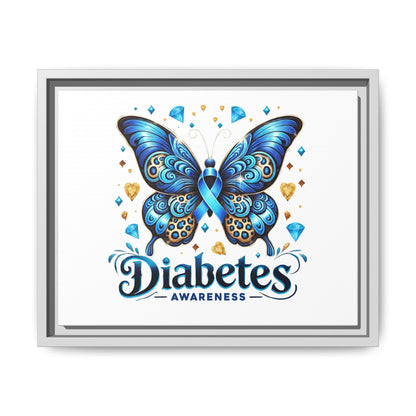 Diabetes Awareness Blue Ribbon Butterfly Matte Framed Canvas