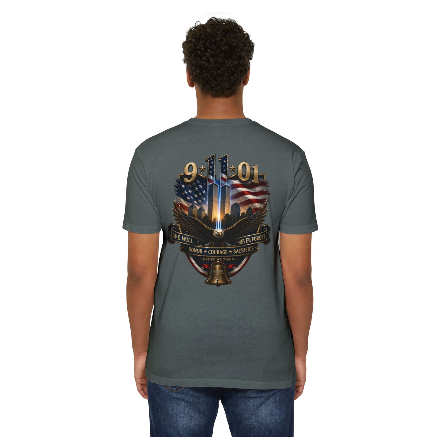 9/11 Memorial T-Shirt — We Will Never Forget American Tribute Tee