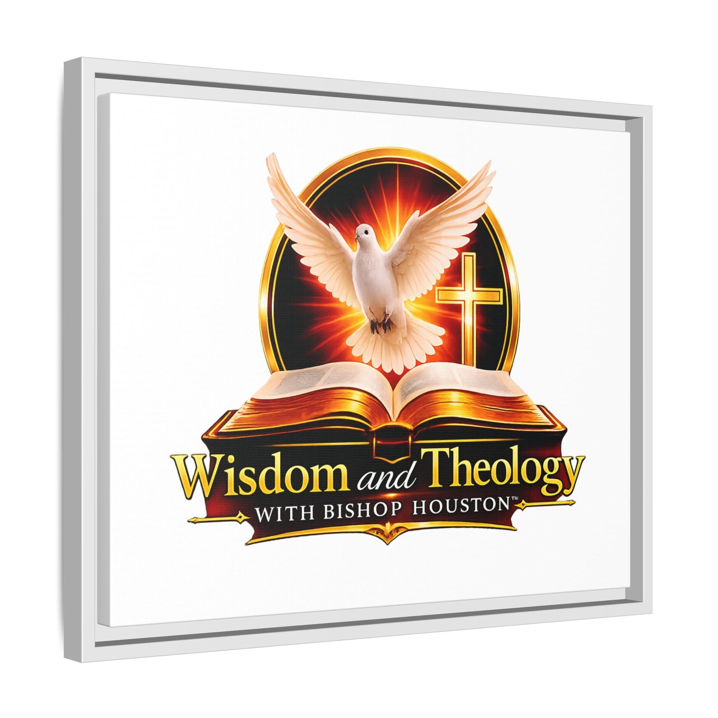 Framed Canvas Print — "Wisdom and Theology" Dove & Bible Wall Art
