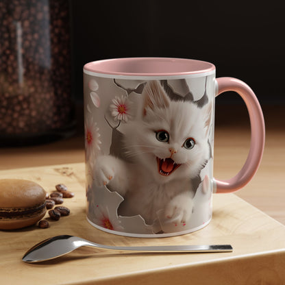 Cute Kitten Floral Accent Coffee Mug – Cat Lover Ceramic Mug (11/15oz)