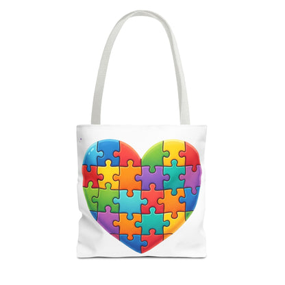 Autism Puzzle Heart Tote Bag - Colorful Awareness Canvas Tote