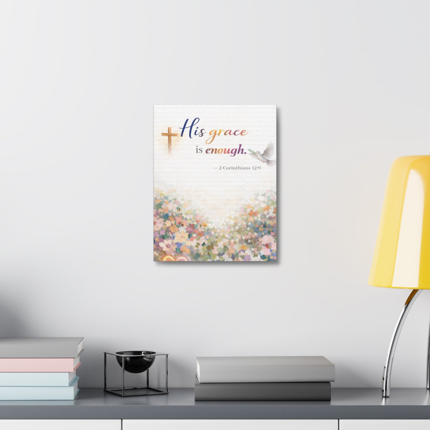 His Grace Is Enough Canvas Wall Art — 2 Corinthians 12:9 Christian Stretched Canvas