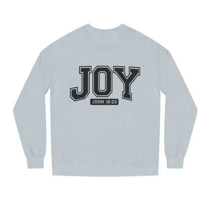 JOY Crewneck Sweatshirt — Bold Collegiate Faith Design (John 16:22)
