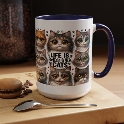 Cat Lover Coffee Mug — “Life Is Better With Cats” Accent 11/15oz