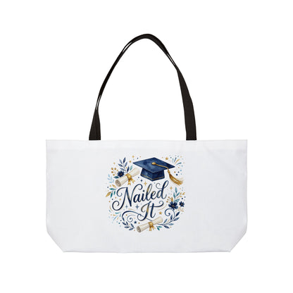 Graduation Weekender Tote Bag - "Nailed It" Cap & Confetti Design