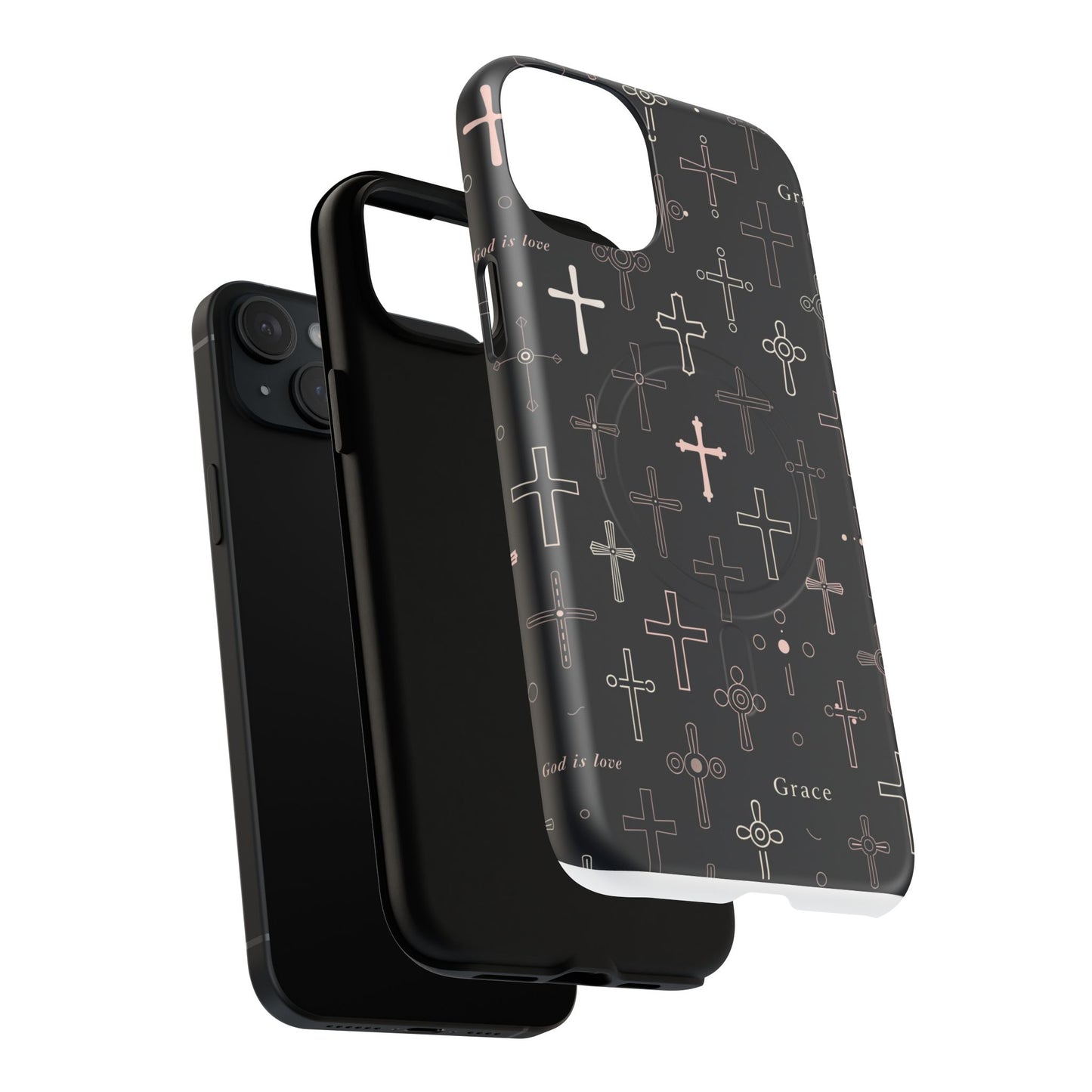 Magnetic Phone Case — Black Crosses "Grace" Protective Cover
