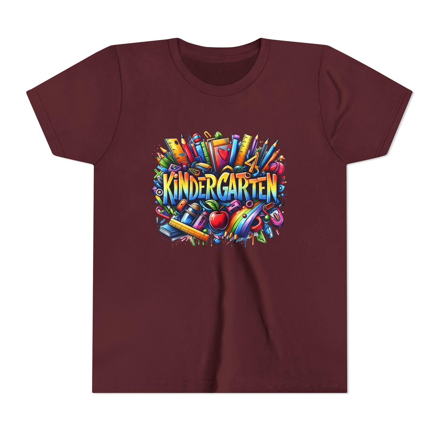 Kindergarten Colorful School Supplies Youth Tee — Back-to-School Kids T-Shirt