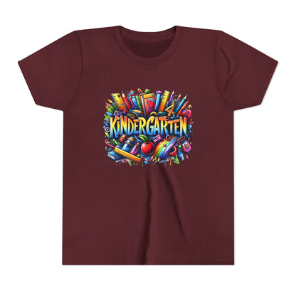 Kindergarten Colorful School Supplies Youth Tee — Back-to-School Kids T-Shirt