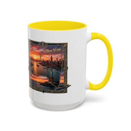 New York Skyline Accent Coffee Mug — Empire State Sunset Scene (11/15oz)