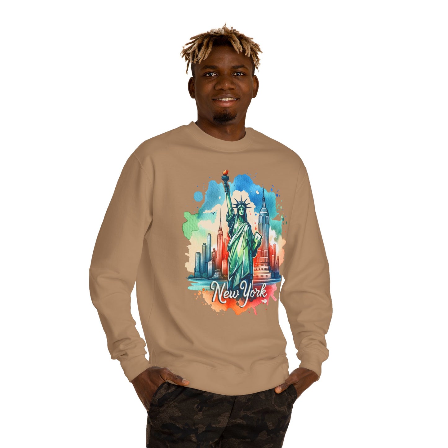 New York Skyline Sweatshirt — Colorful Statue of Liberty Cityscape Crewneck