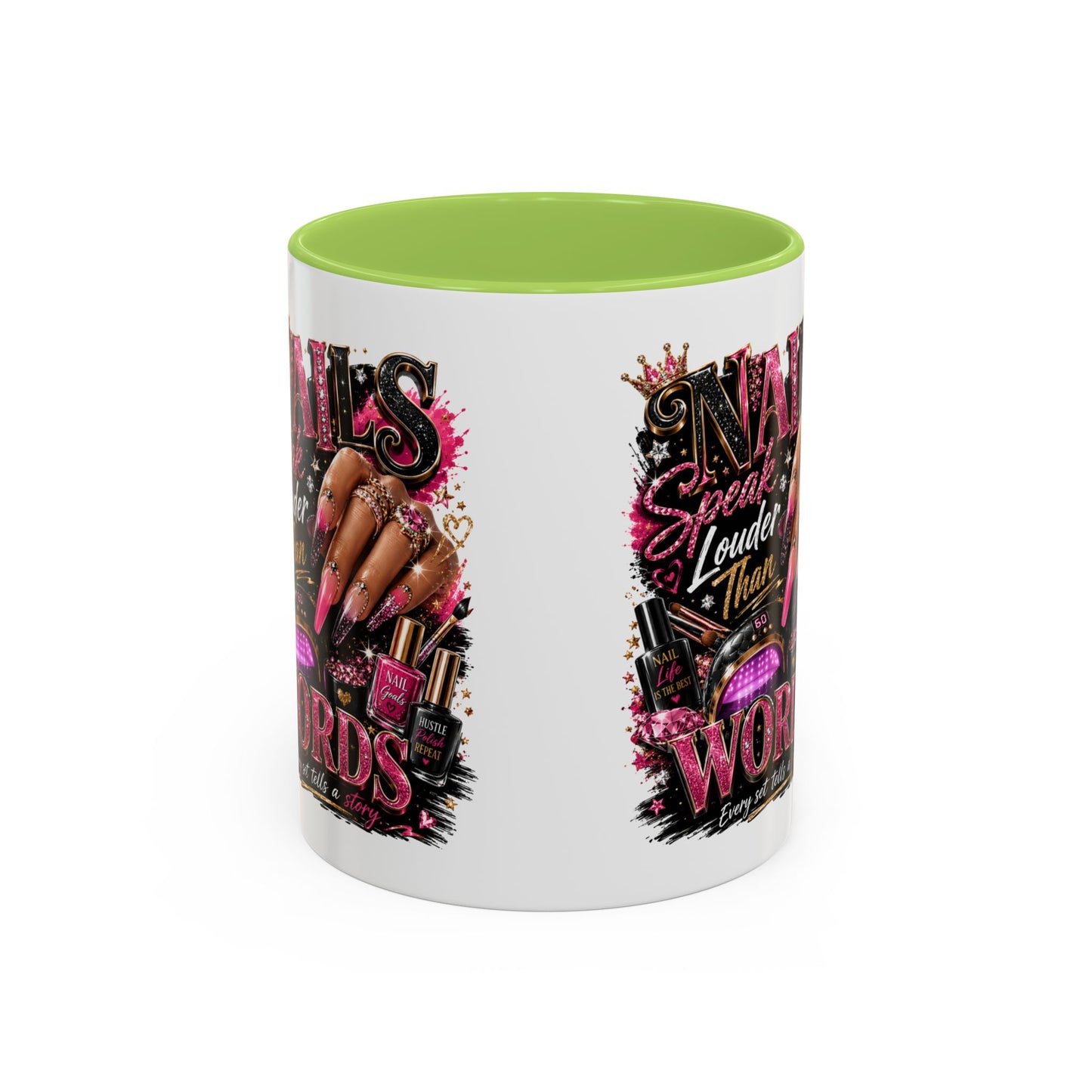 Accent Coffee Mug - "Nails Speak Louder Than Words" Pink Nail Tech Coffee Mug