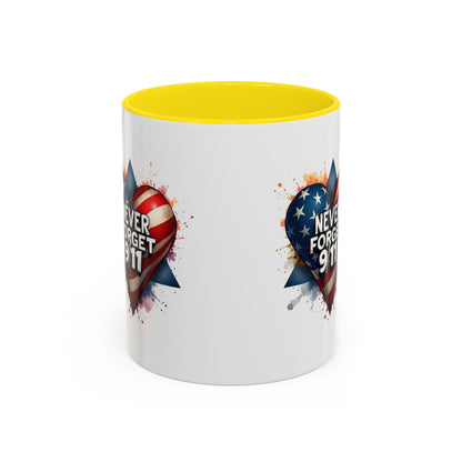 Never Forget 9/11 Heart Accent Coffee Mug – Patriotic Memorial 11/15oz