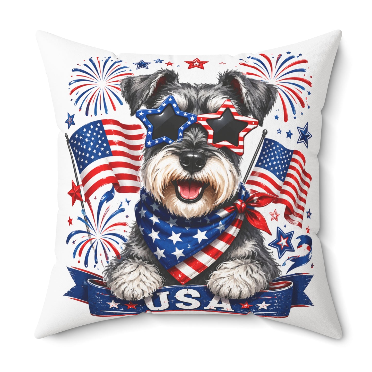 Patriotic Schnauzer Pillow — USA Flag Dog Decorative Throw Pillow for 4th of July