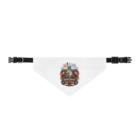 Patriotic Skull Clip-On Pet Bandana – USA Flag & Fireworks Dog Collar Accessory