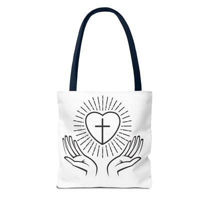 Christian Prayer Tote Bag — Heart & Cross Design