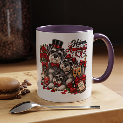 Happy Anniversary Dog Coffee Mug — Cute Pups, Champagne & Roses Accent Mug