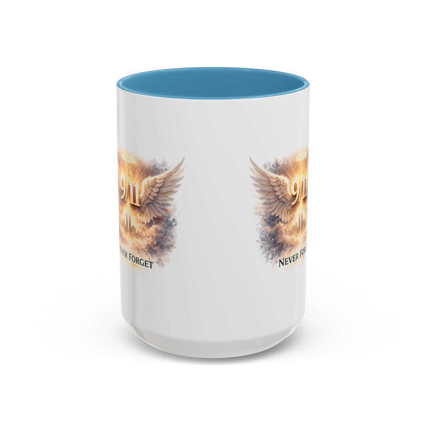 9/11 Never Forget Accent Coffee Mug — Memorial Tribute Ceramic Mug