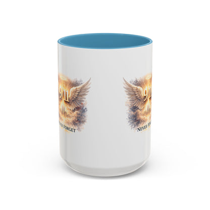 9/11 Never Forget Accent Coffee Mug — Memorial Tribute Ceramic Mug