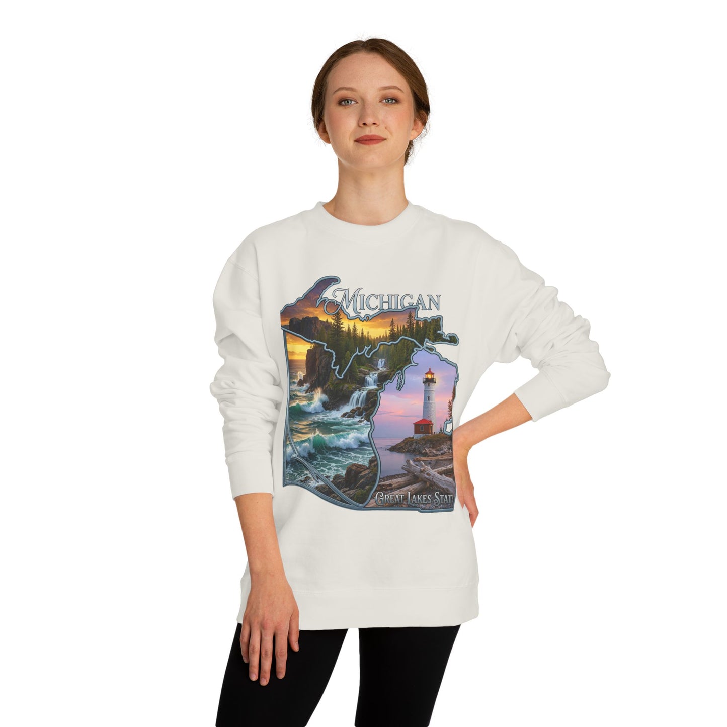 Michigan Lakes State Sweatshirt — Lighthouse & Great Lakes Scenic Pullover