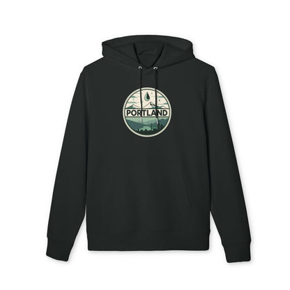 Portland Mountain & Skyline Hoodie — Vintage Nature City Badge