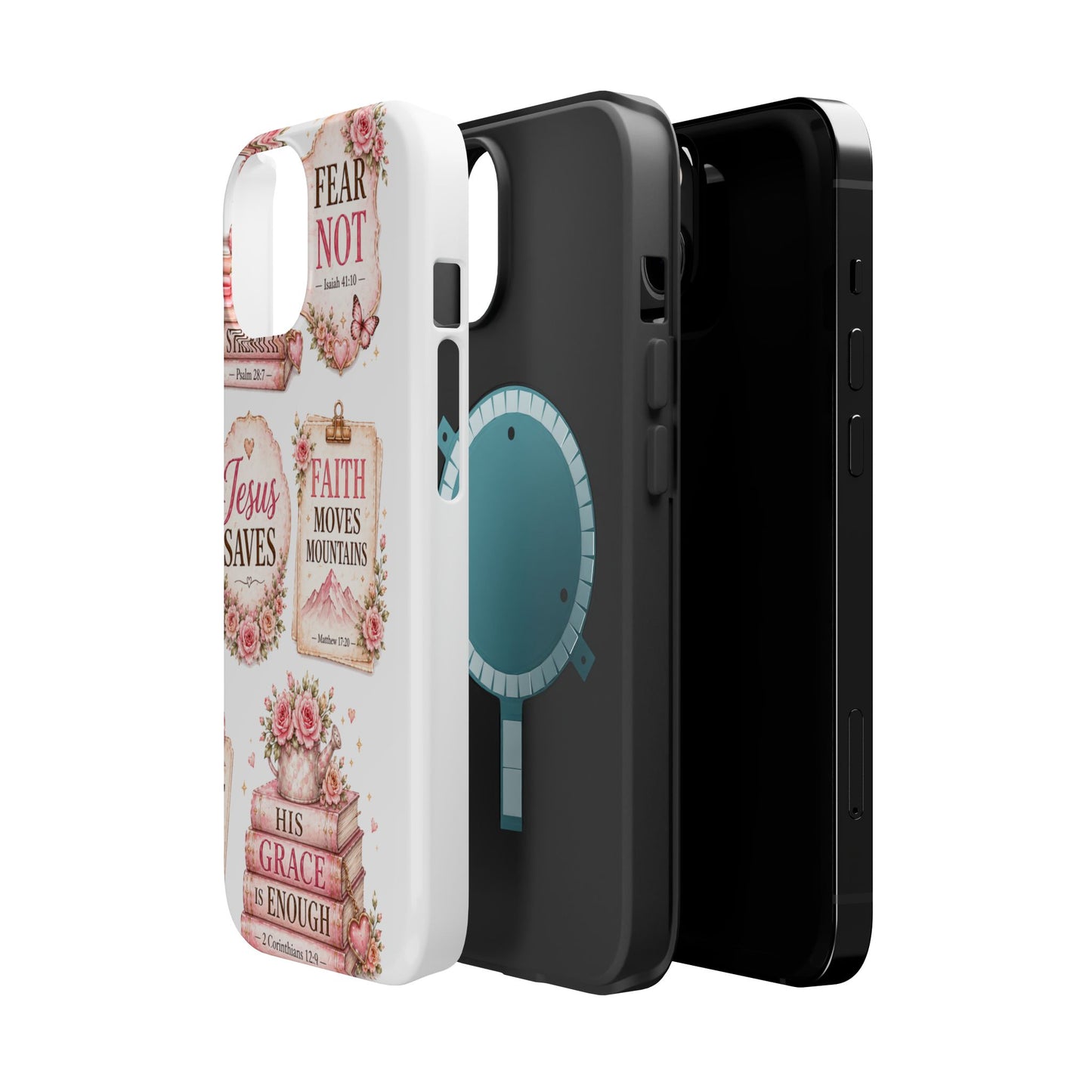 Christian Phone Case - "Fear Not, Faith Moves Mountains, Jesus Saves" Floral Magnetic Impact-Resistant Case